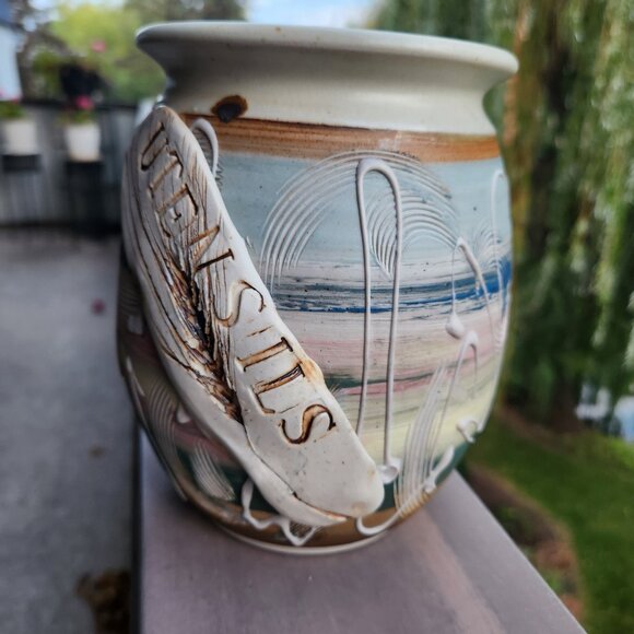 Handmade Ceramic Utensil Jar in Pastels by Sandy Dumba, 7" tall, 5" across - Picture 2 of 12